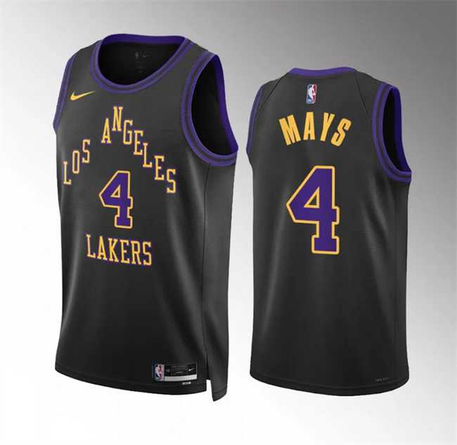 Mens Los Angeles Lakers #4 Skylar Mays Black 2023-24 City Edition Stitched Basketball Jersey Dzhi->los angeles lakers->NBA Jersey
